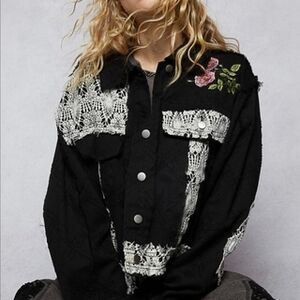 POL Embroidered Black Lace Women's Jacket
